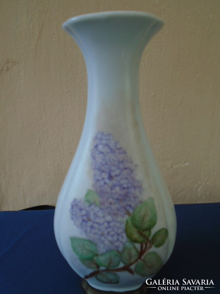Extrém gyönyörű 100% kézzel festet, fehér és lila színű orgona váza csodás forma hibátlan