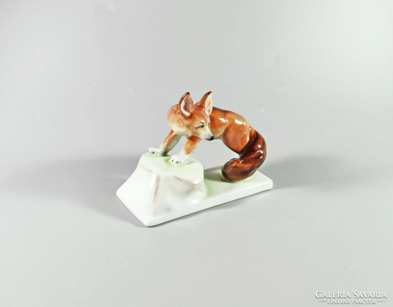 Herend, standing fox 11.2 cm hand-painted porcelain figurine, flawless! (K004)