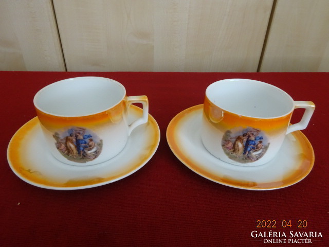 Zsolnay porcelain tea cup + saucer. Antique, shield seal. It has tea chandelier glaze! Jokai.