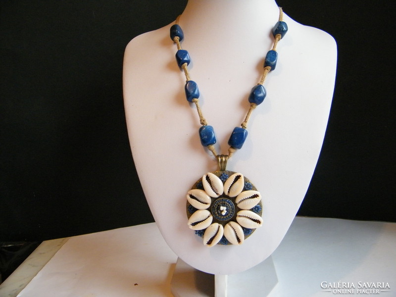 Sodalite necklace with large shell pendant