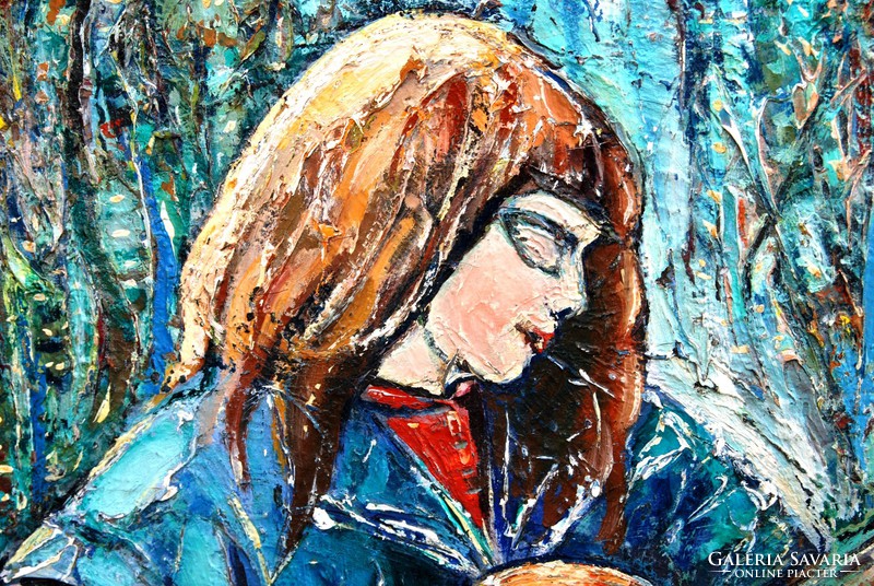 B. Hajdú László (1926-1998): Gitáron játszó lány (Gitáros), 1979 - olaj-vászon festmény