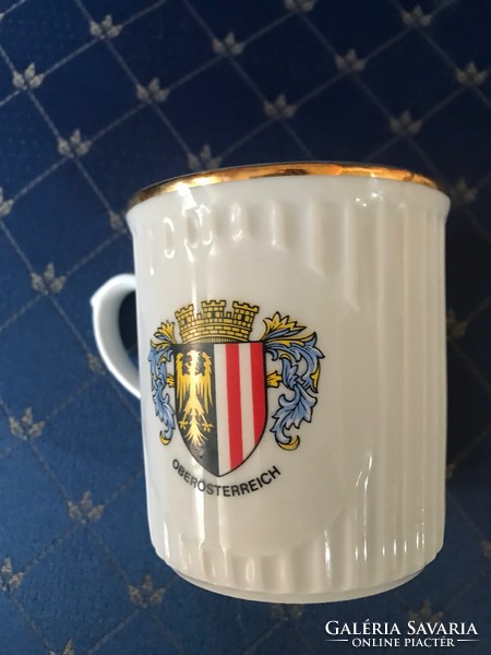 Austrian porcelain commemorative mug - bad hall view, gilded edge, 8x9 cm oberösterreich