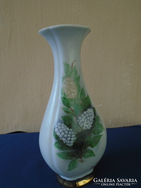 Extrém gyönyörű 100% kézzel festet, fehér és lila színű orgona váza csodás forma hibátlan