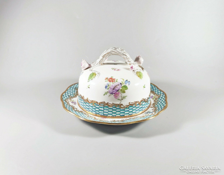 Herend, masterpiece cbta signed hand-painted porcelain butter holder, flawless! (H009)
