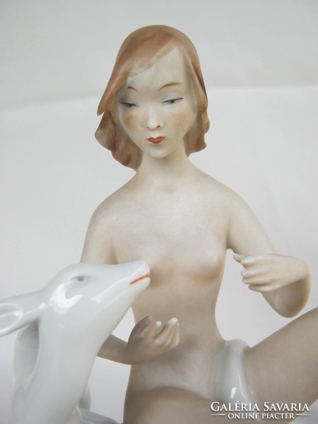 Retro ... Wallendorf porcelán figura női akt őzikével