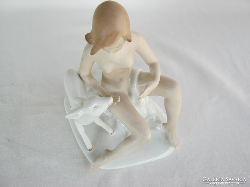 Retro ... Wallendorf porcelán figura női akt őzikével