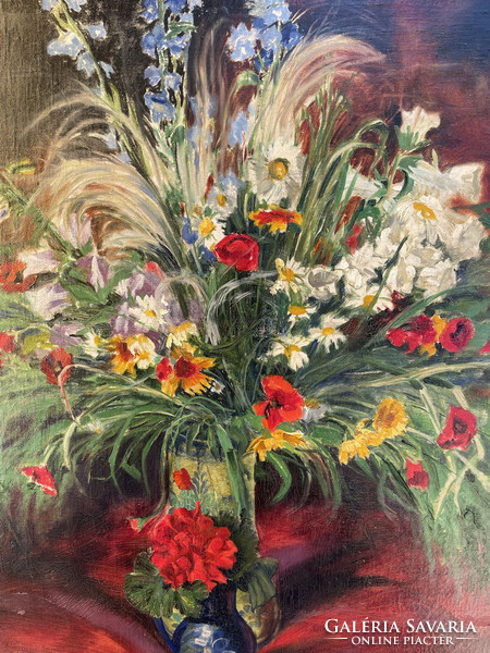 Árpád Bardócz: huge flower still life (1932), 129x104cm !!! Rare, large size !!