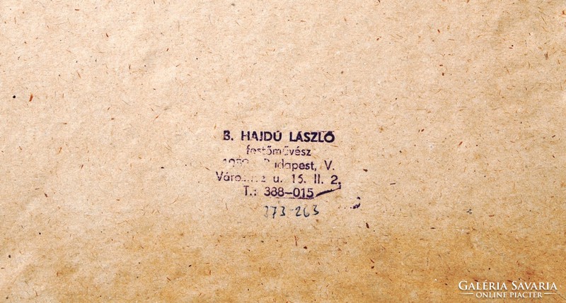 B. Hajdú László (1926-1998): Hegyvidéki táj havas csúcsokkal - olajfestmény, eredeti keretében