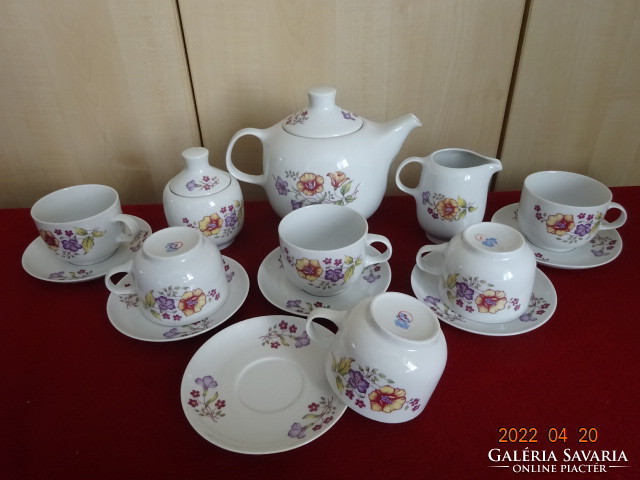 Lowland porcelain tea set, purple floral, for six people. He has! Jókai.