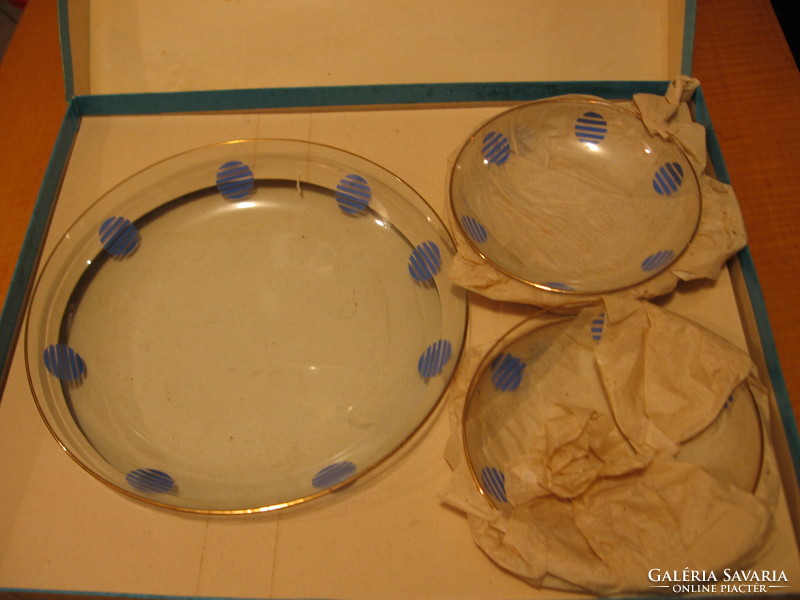Retro art deco Salgótarjáni üveg kompótos készlet eredeti dobozában