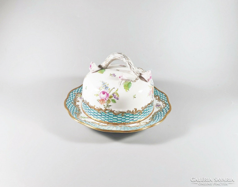 Herend, masterpiece cbta signed hand-painted porcelain butter holder, flawless! (H009)