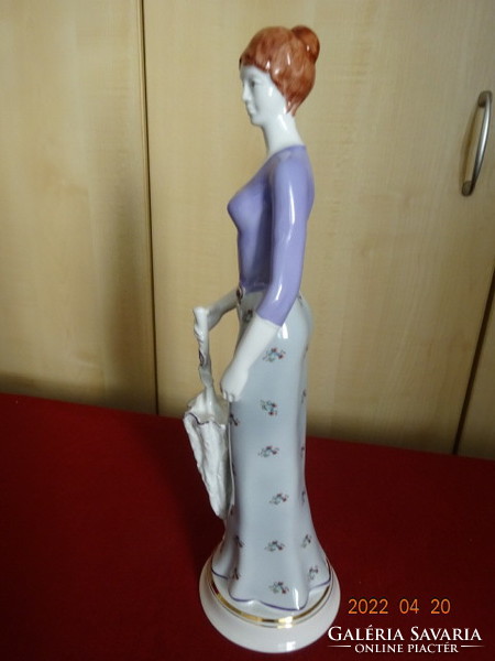 Hollóház porcelain figurine, woman with umbrella, height 41.5 cm. He has! Jókai.