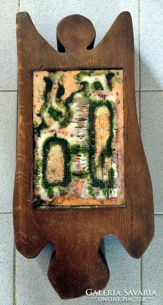 Fire enamel on copper plate, fixed to wood