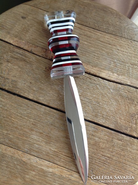 Solid plexiglass letter opener with old plexiglass handle