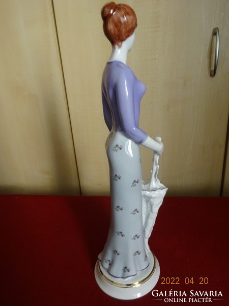 Hollóházi porcelán figura, nő esernyővel, magassága 41,5 cm. Vanneki! Jókai.