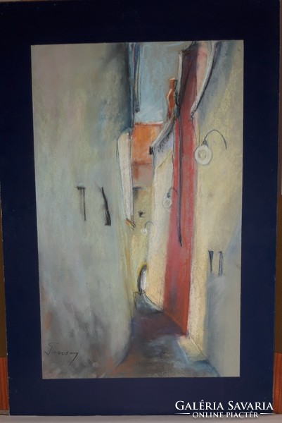 Béla Tarcsay - Brasov, thread street - pastel - 48 cm x 30 cm