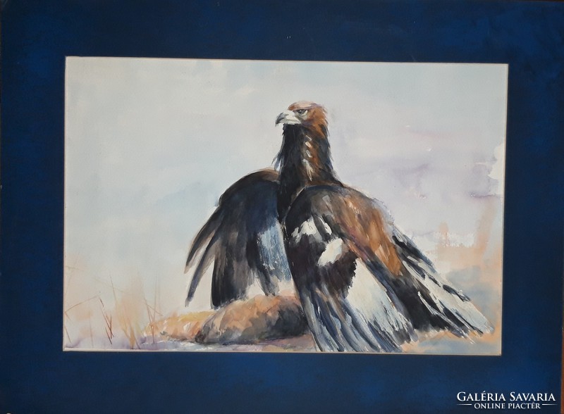 Béla Tarcsay - stone eagle - watercolor - 31 cm x 46 cm