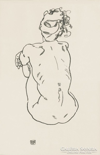 Egon schiele female nude sitting, rear reprint art print