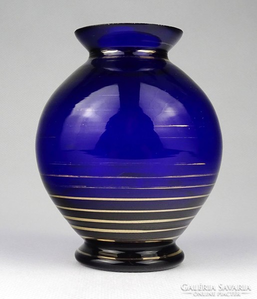 1I383 Old gilded blue parade glass vase spherical vase