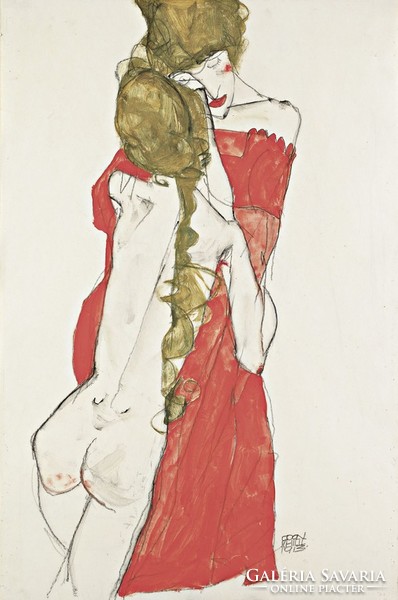 Egon Schiele mother and daughter, female nude reprint art print