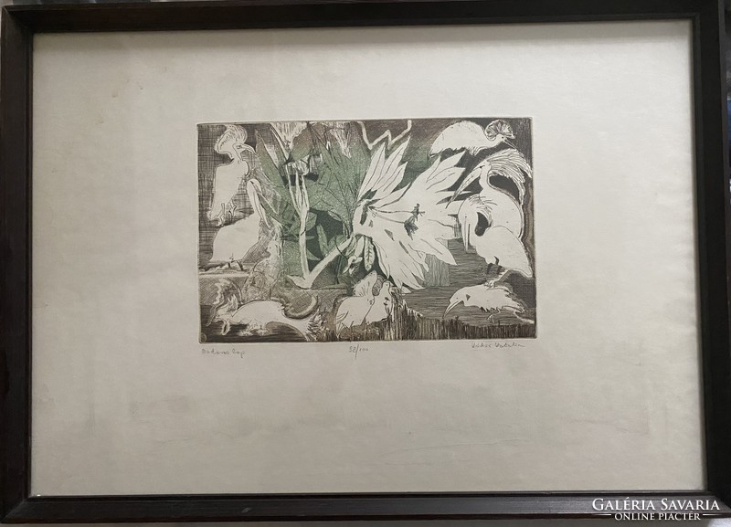 Katalin Kádár: bird sheet - colored etching