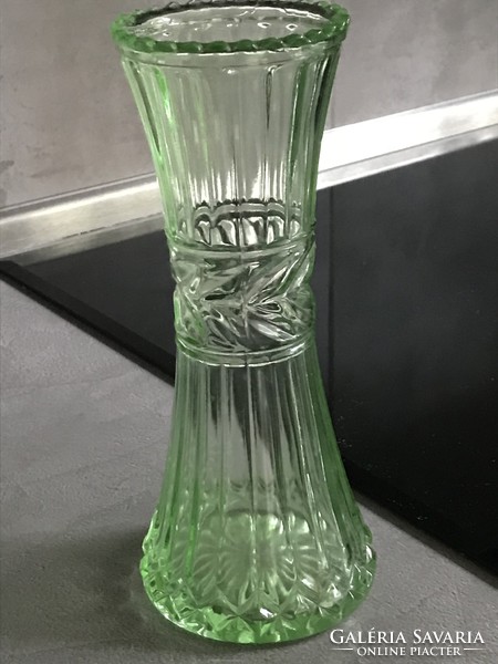 Antique pressed glass vase in bright green, 22.5 cm high