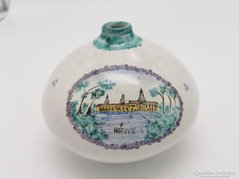 Retro váza, gömb, magyar iparművészeti kerámia, Hévíz, 12 cm x 15 cm