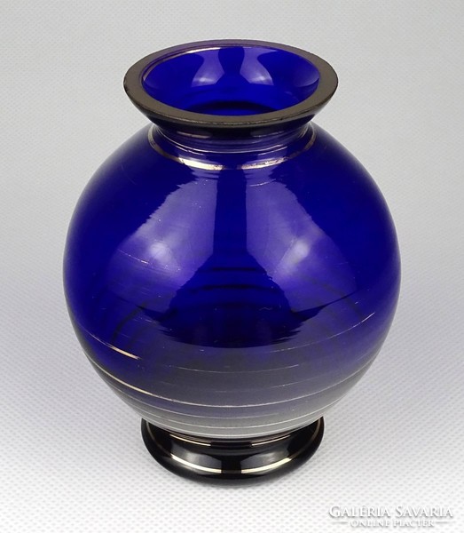 1I383 Old gilded blue parade glass vase spherical vase