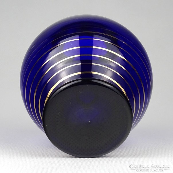 1I383 Régi aranyozott kék színű parádi jellegű üveg váza gömbváza