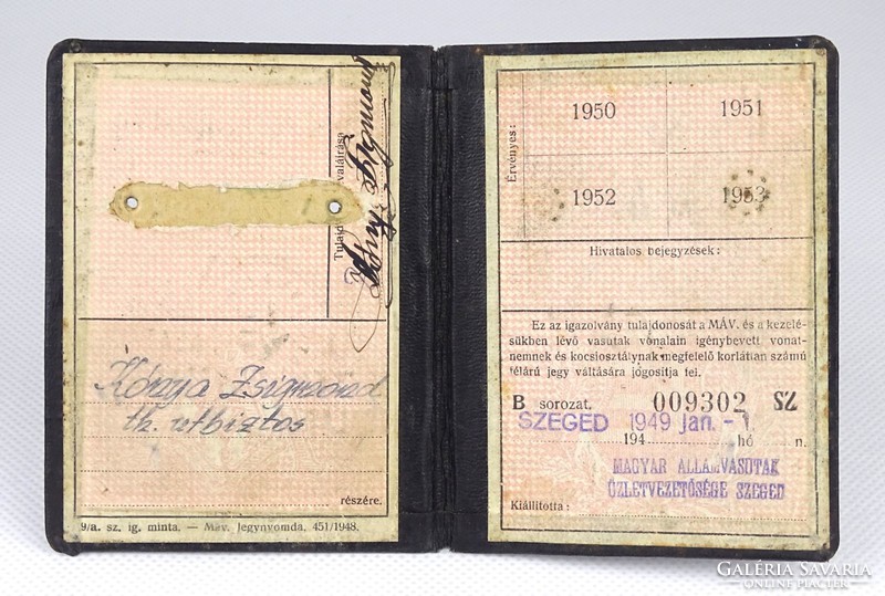 1I391 old railway pass máv 1949