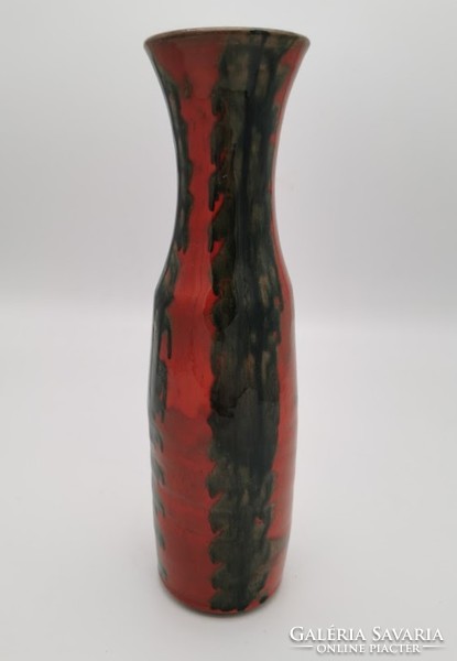 Fórizsné retro váza, magyar iparművészeti kerámia, jelzett, 29 cm