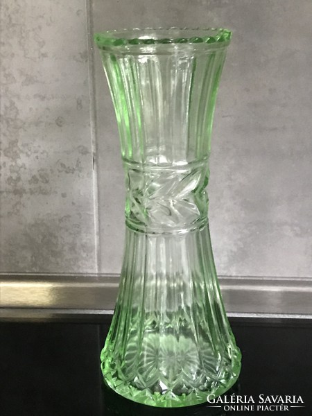 Antique pressed glass vase in bright green, 22.5 cm high