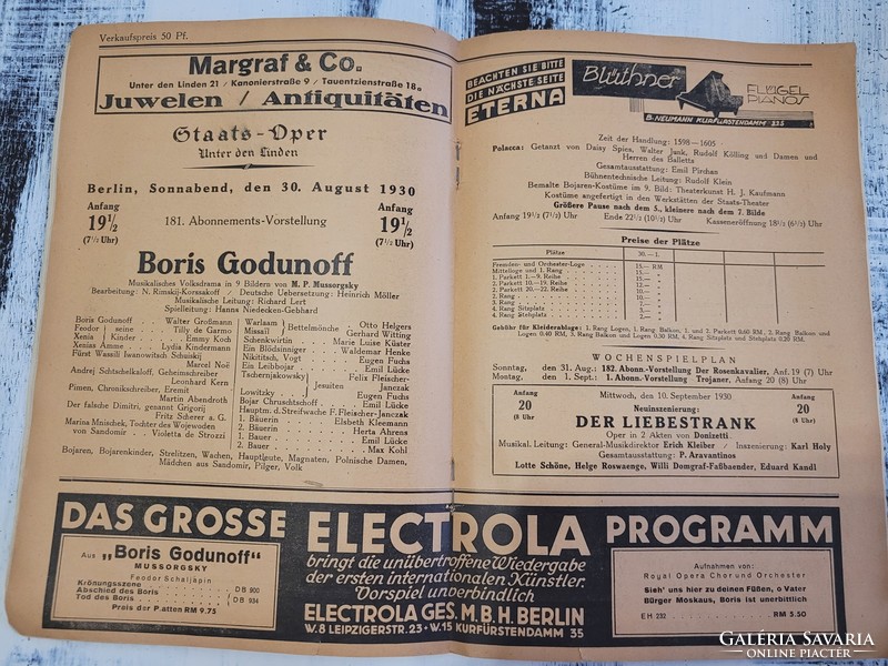 1929. Németország, Berlin, Állami Színház, opera újság