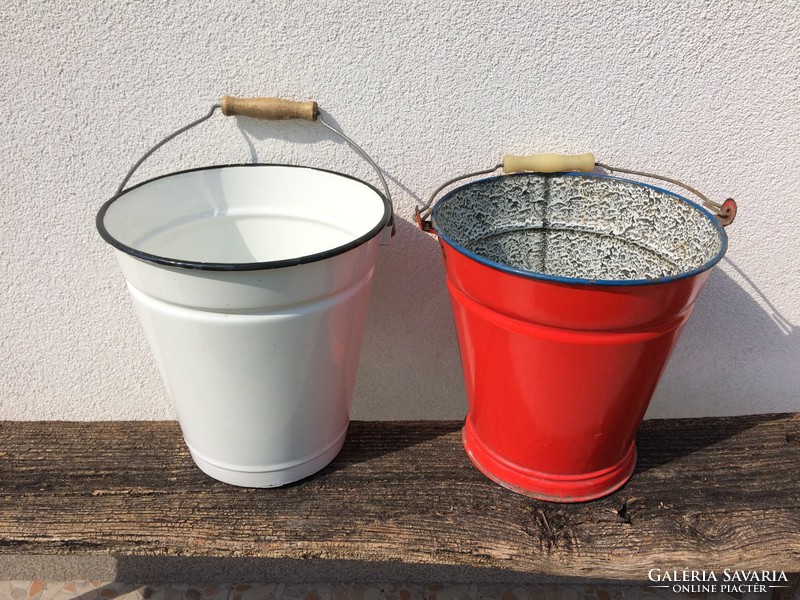 Enameled old vintage water jug 1 white enameled bucket jug