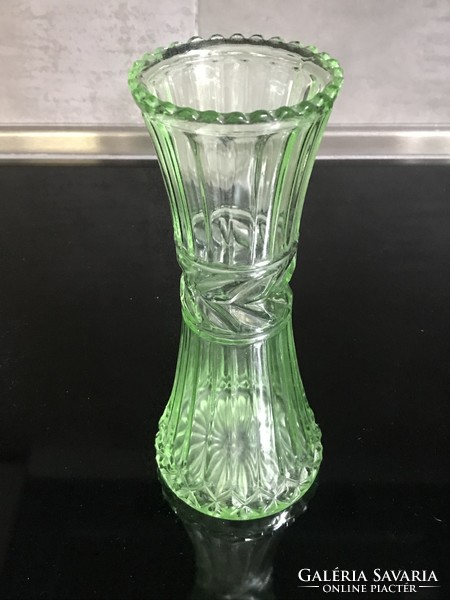 Antique pressed glass vase in bright green, 22.5 cm high