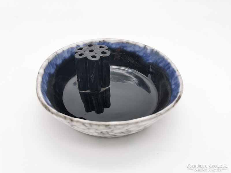 Retro ceramic vase, ikebana, Hódmezővásárhely, 17 cm
