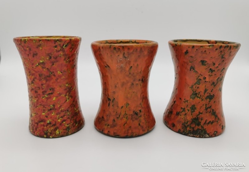 Retro váza, magyar iparművészeti kerámia váza, 3 db velőscsont együtt, 13 cm magasság