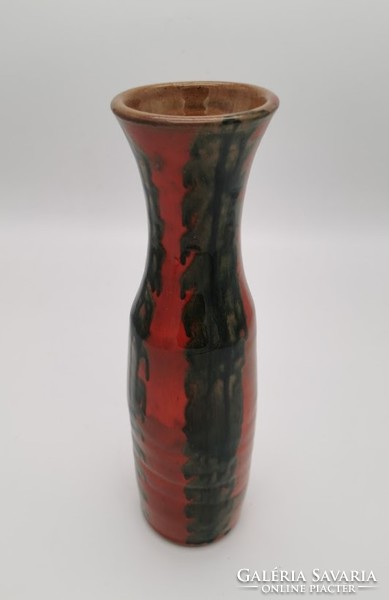 Mrs. Fórizsn retro vase, Hungarian handicraft ceramic, marked, 29 cm