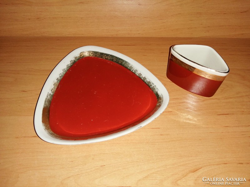 Hollóházi porcelán aranyozott, bordó cigarettázó dohányzó szett 2 részes (3/d)