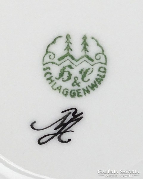 1I450 Régi különleges kézifestett Schlaggenwald porcelán kávéskészlet 1934
