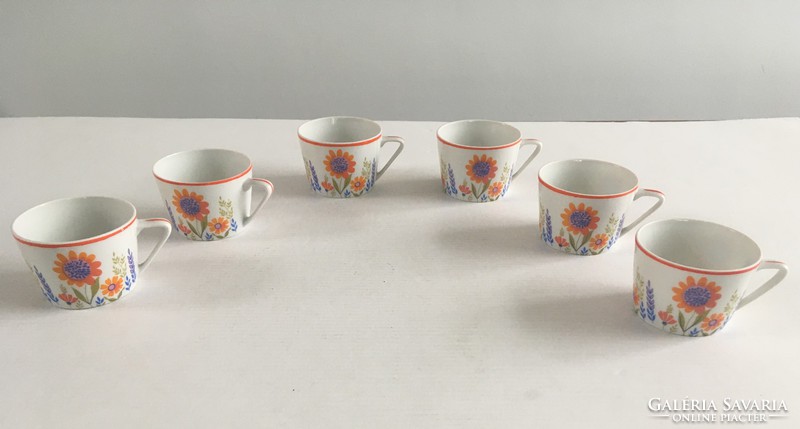 Old, retro raven house porcelain, colorful floral, floral pattern 6pcs coffee cups, coffee, mocha set