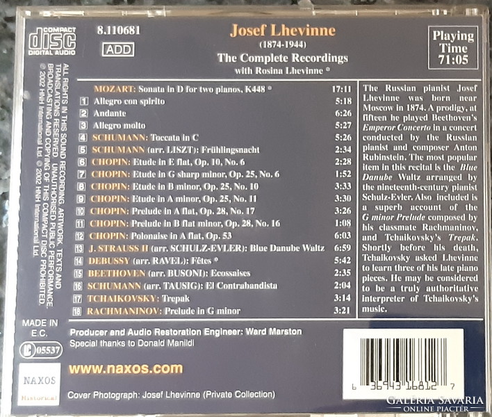 JOSEF LHEVINNE ZONGORÁZIK     CD
