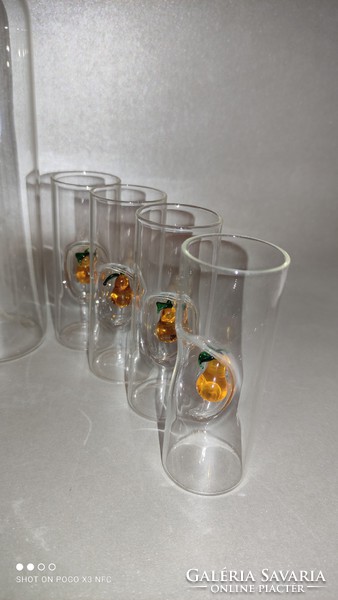 Handcrafted blown glass fruit unique set bottle with stopper + 8 glasses of brandy