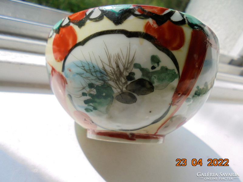 Antique research outside with hand painted eggshell tea cup with 2 life pictures and 1 landscape