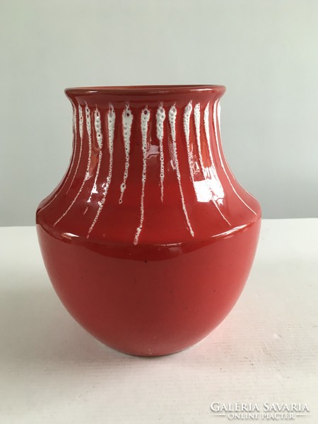 Retro, mid-century modern, red and white special pattern, fired glaze, ceramic vase