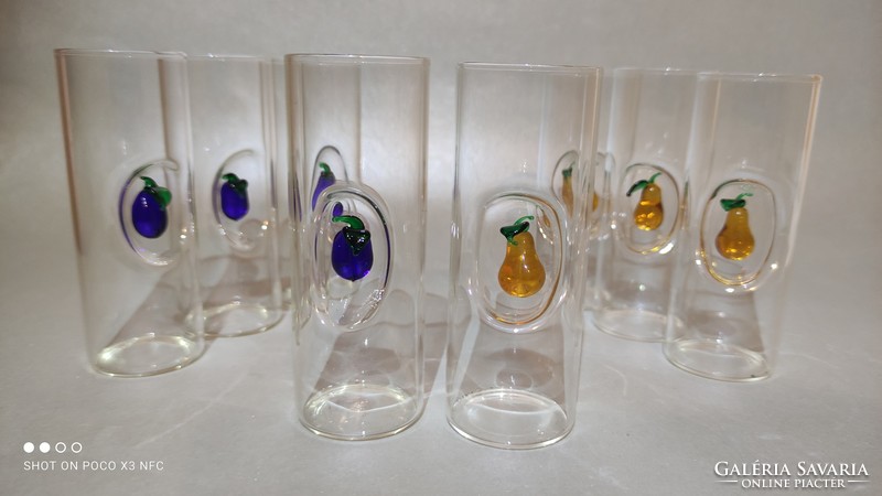 Handcrafted blown glass fruit unique set bottle with stopper + 8 glasses of brandy