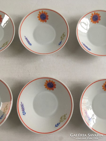 Régi, retro Hollóházi porcelán, színes virágos, virágmintás 6db kávéscsésze, kávés, mokkás készlet