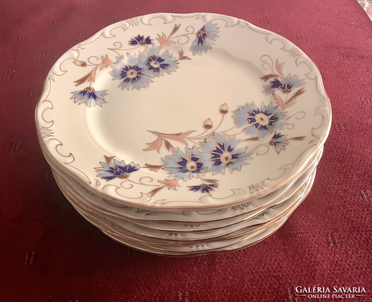 Zsolnay porcelán búzavirág mintás süteményes sütis tányérok, hibátlanok