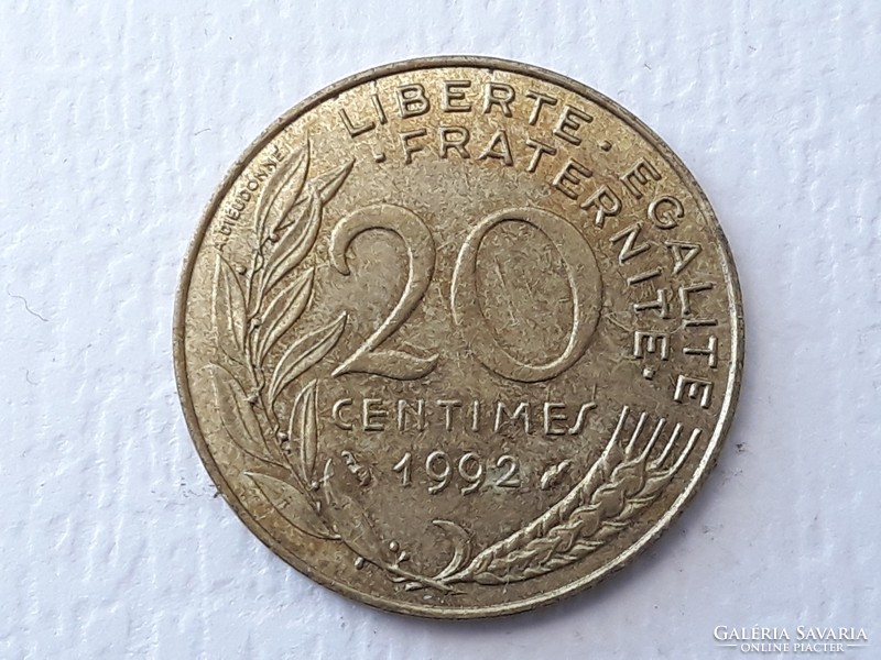 20 centimes 1992 érme - Francia 20 centimes 1992 Republique Francaise külföldi pénzérme