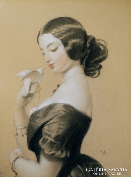 Henry Landseer - Lány madárkával - vászon reprint